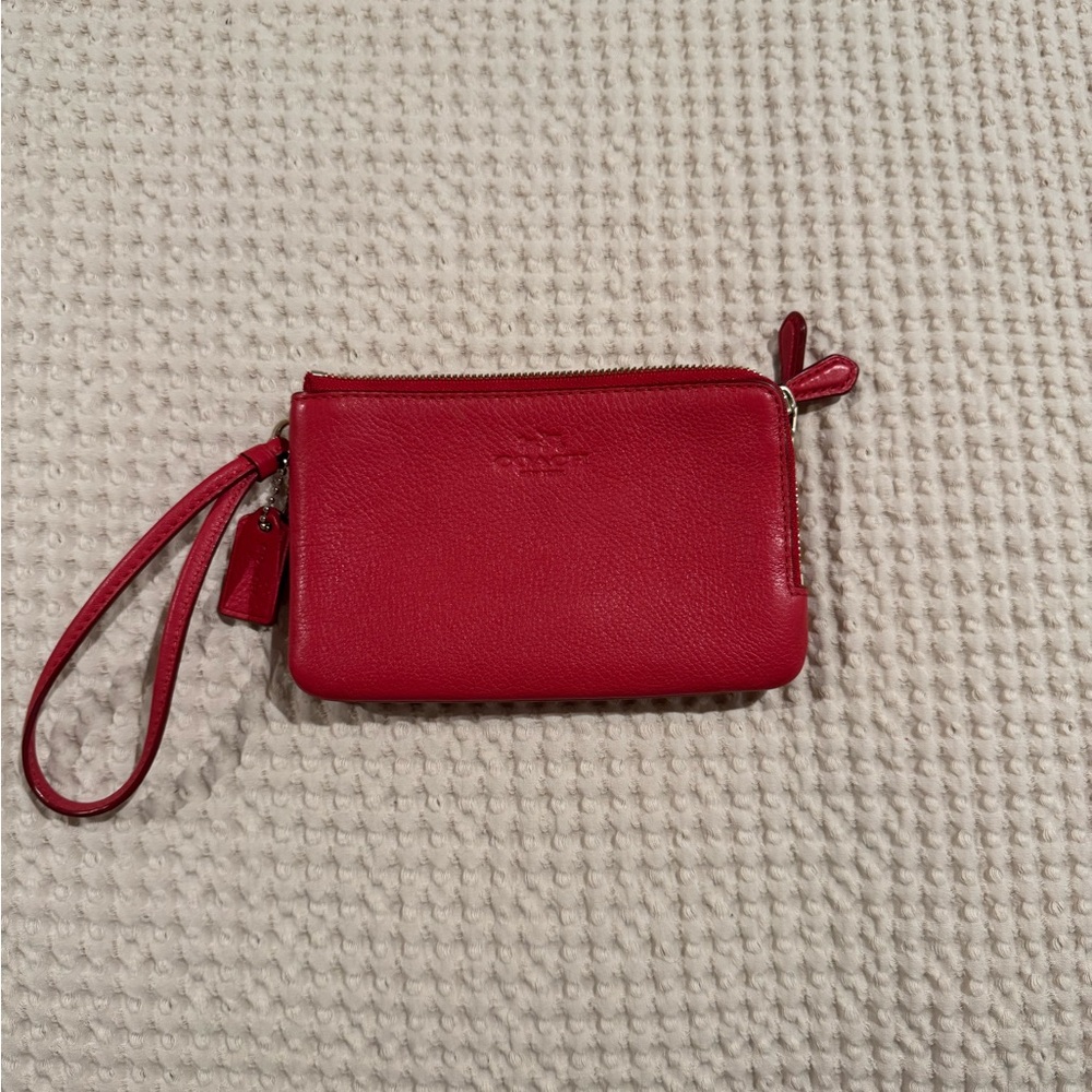Coach Red Leather Wristlet with Classic Design